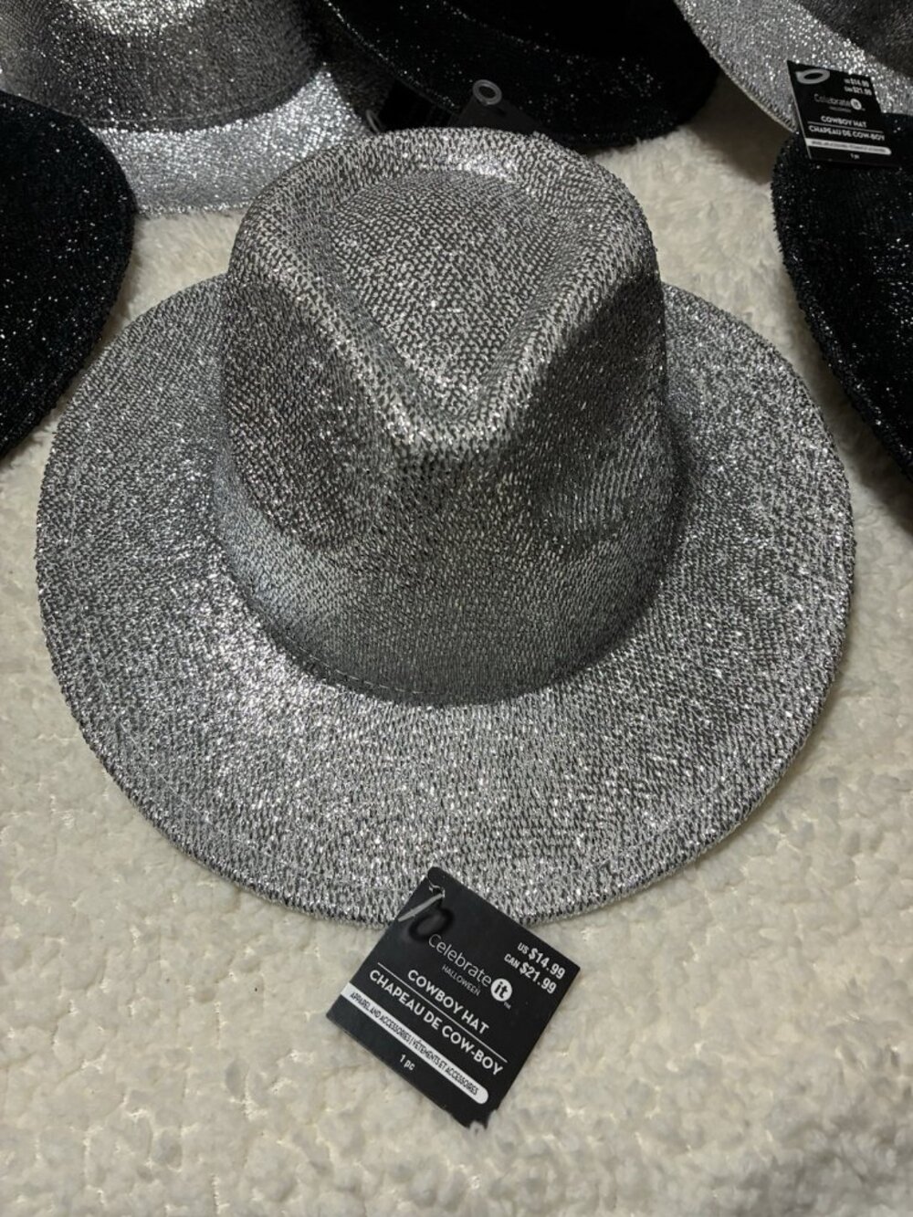 Lot of 6 Celebrate Glitter Cowboy Hats 3 Black 3 Silver Space Cowgirl Party NWT